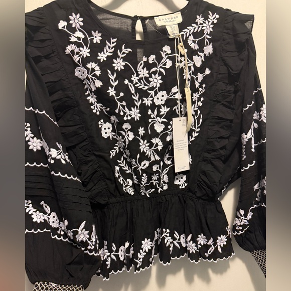 Calypso St. Barth Tops - Calypso St. Barth Black & White Embroidered Cotton Boho Blouse NWT SZ Small
